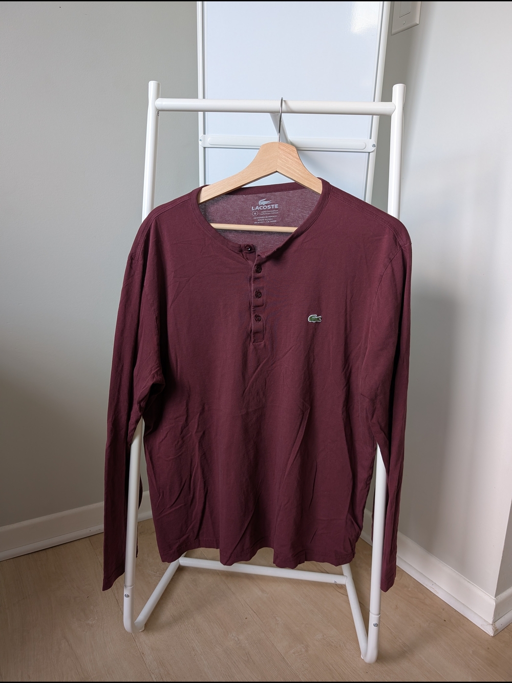Lacoste Men's Long-Sleeve Henley in Burgundy
